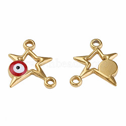 304 Stainless Steel Enamel Connector Charms, Golden, Star with Evil Eye, Dark Red, 16x13.5x3mm, Hole: 1.6mm(STAS-N087-62-01G)