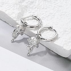 Brass Clear Cubic Zirconia Hoop Earrings, Jellyfish, Platinum, 25.5x9.5x14mm(EJEW-Q014-04P)