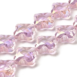 Electroplate Glass Beads Strands, AB Color Plated, Clover, Pink, 22x22x10mm, Hole: 1.4mm, about 30pcs/strand, 25.98 inch(66cm)(EGLA-P053-03A-AB01)