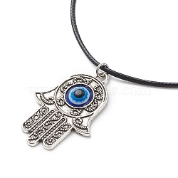 Alloy Hamsa Hand with Enamel Evil Eye Pendant Necklace for Women, Antique Silver, 17.91 inch(45.5cm)(NJEW-JN03956-01)