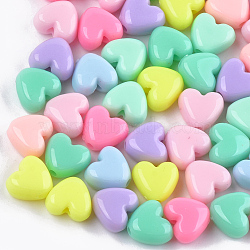 Acrylic Beads, Heart, Mixed Color, 9.5x10.5x6mm, Hole: 2mm(X-MACR-T023-06)