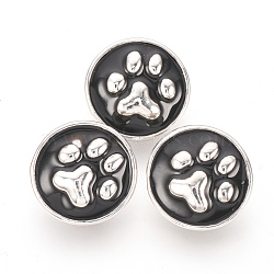 Alloy Enamel Snap Buttons, Jewelry Buttons, Flat Round with Dog Paw Prints, Platinum, Black, 12.5x6mm, Knob: 4.5mm(SNAP-T001-186)