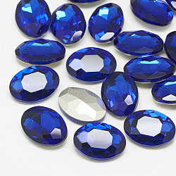 Pointed Back Glass Rhinestone Cabochons, Back Plated, Faceted, Oval, Sapphire, 18x13x5.5mm(RGLA-T080-13x18mm-11)