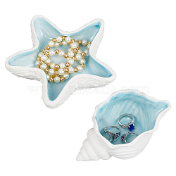 2Pcs 2 Style Ocean-themed Ceramic Jewelry Plate, Storage Tray for Rings, Necklaces, Earring, Starfish & Conch, 136~14x71~132x33~57mm, 1pc/style(AJEW-NB0005-67)