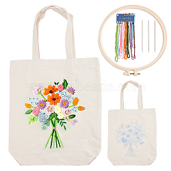 DIY Canvas Bag Flower Embroidery Kits, Include Polyester Threads, Iron Needles and Plastic Embroidery Frame, Bisque, Canvas Bag: 578x337x12mm(DIY-WH0374-84B)