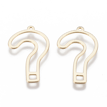 Brass Pendants, Question Mark, Nickel Free, Real 18K Gold Plated, 26x15x1mm, Hole: 1mm
