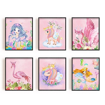 Chemical Fiber Oil Canvas Hanging Painting, Home Wall Decoration, Rectangle, Unicorn Pattern, 250x200mm, 6pcs/set