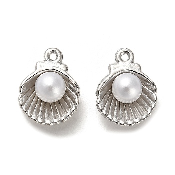 Alloy with ABS Pendants, Lead Free & Cadmium Free, Shell Charm, Platinum, 15x11.5x7mm, Hole: 1mm