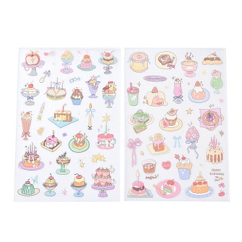 2Pcs 2 Styles PET Self-Adhesive Stickers, for Party Decorative Presents, Food, 218x125x0.8mm, Sticker: 6~37x4~35mm, 1pc/style
