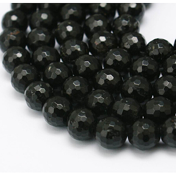 Natural Tourmaline Beads Strands, Faceted, Round, Black, 8mm, Hole: 1mm