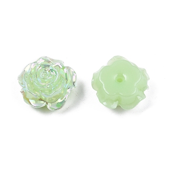 Opaque ABS Plastic Beads, Half Drilled, Flower, Pale Green, 15x16x6.5mm, Hole: 1.2mm
