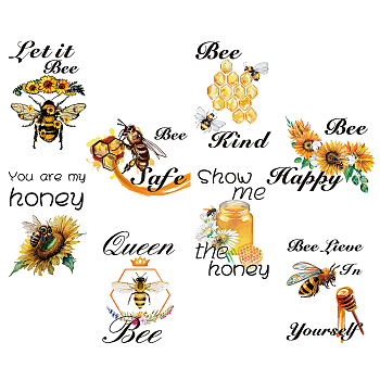 8 Sheets 8 Styles PVC Waterproof Wall Stickers, Self-Adhesive Decals, for Window or Stairway Home Decoration, Rectangle, Bees Pattern, 200x145mm, about 1 sheet/style