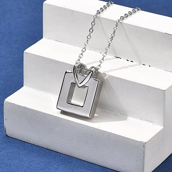 304 Stainless Steel Heart Square Urn Ashes Necklaces, Cable Chain Necklaces for Women Men, Stainless Steel Color, 21.65 inch(55cm)