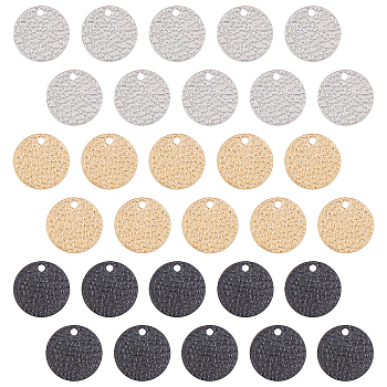 SUNNYCLUE Vacuum Plating 304 Stainless Steel Charms, Textured, Laser Cut, Flat Round, Mixed Color, 12x1mm, Hole: 1mm, 30pcs/box