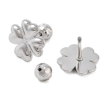 Non-Tarnish 304 Stainless Steel Stud Earrings for Women, Clover, Stainless Steel Color, 12x12mm