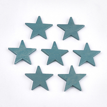 Painted Natural Wood Beads, Half Drilled, Star, Steel Blue, 35~36x38x4mm, Half Hole: 1.2mm