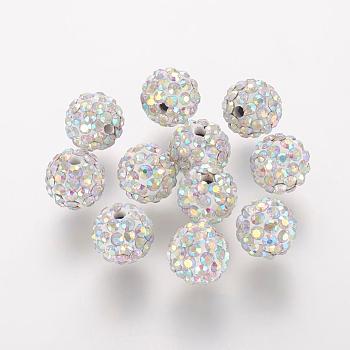 Polymer Clay Rhinestone Beads, Grade A, Round, Pave Disco Ball Beads, Crystal AB, 8x7.5mm, Hole: 1mm