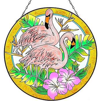 Flamingo Shape Stained Acrylic Art Window Planel, for Suncatchers Window Home Hanging Ornaments, Colorful, 160x160mm
