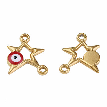 304 Stainless Steel Enamel Connector Charms, Golden, Star with Evil Eye, Dark Red, 16x13.5x3mm, Hole: 1.6mm
