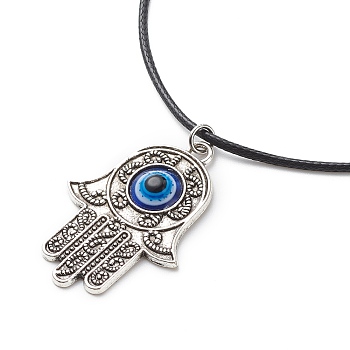Alloy Hamsa Hand with Enamel Evil Eye Pendant Necklace for Women, Antique Silver, 17.91 inch(45.5cm)