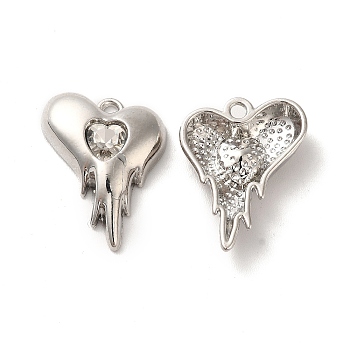 Glass Pandants, with Rack Plating Platinum Alloy Findings, Nickel Free, Melting Heart Charms, Clear, 20x15x4mm, Hole: 1.6mm