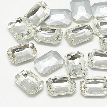 Pointed Back Glass Rhinestone Cabochons, Faceted, Rectangle Octagon, Crystal, 25x18x8mm