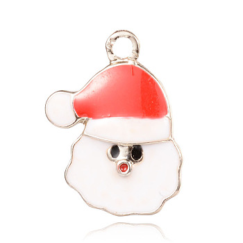 Light Gold Plated Alloy Enamel Pendants, Father Christmas, Lead Free & Nickel Free, Red, 23x18x2mm, Hole: 2mm