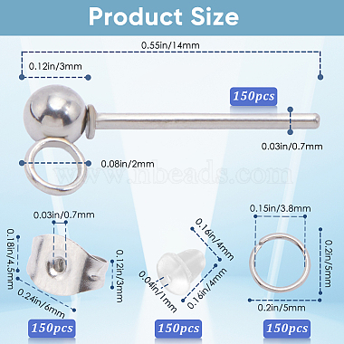 150pcs 202 résultats de boucles d'oreilles à tige à bille en acier inoxydable(STAS-SP0001-52A-P)-2