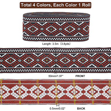 Elite 14M 4 Colors Ethnic Style Rhombus Pattern Polyester Ribbon(OCOR-PH0003-89)-2
