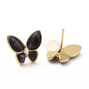 Cat Eye Butterfly Stud Earrings with Clear Cubic Zirconia(EJEW-G302-02G)-3