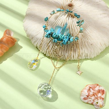 Synthetic Turquoise & Dyed Natural Quartz Crystal with Glass Pendant Decorations(HJEW-TA00123-01)-2