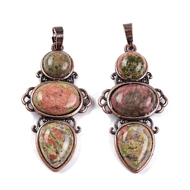 Red Copper Flower Unakite Pendants