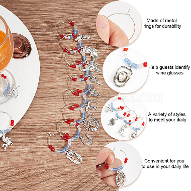 20Pcs 20 Style Cowboy Theme Alloy Wine Glass Charms with Glass Beads(AJEW-BC0003-77)-4