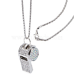 Alloy Crystal Rhinestone Whistle Pendant Necklaces, Platinum, 30.39~30.75 inch(77.2~78.1cm) (NJEW-WH20001-24P-01)