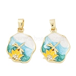 Brass Micro Pave Clear Cubic Zirconia Pendants, Flower, with Enamel, Cadmium Free & Lead Free, Real 18K Gold Plated, 23.5x18x4.5mm, Hole: 5.5x3mm(KK-L235-05D-G)