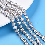 Natural Cultured Freshwater Pearl Beads Strands, Two Sides Polished, Dyed, WhiteSmoke, 5~6.5x5.5~8x2.5~5mm, Hole: 0.6mm, about 64~66pcs/strand, 14.17~14.57''(36~37cm)(PEAR-N014-06H)