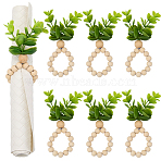 6Pcs PVC Leaf Napkin Rings, with Wood Beads, Napkin Holder Adornment, Restaurant Daily Accessiroes, Lime, 125x46x51mm, Innner Diameter: 26.5mm(AJEW-GF0011-03C)