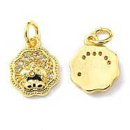 Rack Plating Brass Micro Pave Cubic Zirconia Charms, with Jump Ring, Tiger, Real 18K Gold Plated, 12x9.5x2.2mm, Hole: 3.2mm(KK-D036-15G)