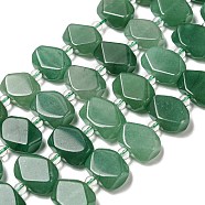 Natural Green Aventurine Beads Strands, with Seed Beads, Faceted Rectangle, 12~14.5x16~18x5~7mm, Hole: 1.2mm, about 23pcs/strand, 14.84 inch(37.7cm)(G-G072-A05-02)
