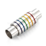 304 Stainless Steel Magnetic Enamel Clasps, with Glue-in Ends, , Column, Stainless Steel Color, 25x9mm, Hole: 6mm(STAS-P285-02P)