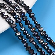 Natural Cultured Freshwater Pearl Beads Strands, Dyed, Two Sides Polished, Prussian Blue, 3~5x4~6.5x2.5~4mm, Hole: 0.5mm, about 90~93pcs/strand, 15.75~15.94''(40~40.5cm)(PEAR-L033-42D)