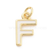 Rack Plating Brass Pendants, with Enamel and Jump Ring, Cadmium Free & Lead Free, Long-Lasting Plated, Real 18K Gold Plated, Letter, Letter F, 12x7x1mm, Hole: 2.5mm(KK-C065-05F-G)