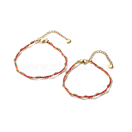 Nylon Cord & 304 Stainless Steel Ball Chain Bracelet for Couples, Red, 7-1/8~7-5/8 inch(18~19.5cm), 2pcs/set (BJEW-JB06801-02)