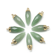 Natural Green Aventurine Pointed Pendants, with Brass Findings, Faceted, Bullet, Golden, 25~27x8mm, Hole: 2mm(X-G-Q495-10G)