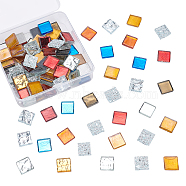 Olycraft Glass Cabochons, Mosaic Tiles, for Home Decoration or DIY Crafts, Square, Mixed Color, 14.5~15x14.5~15x3.5~4.5mm, about 200g/box(GGLA-OC0001-09A)