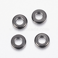 304 Stainless Steel Beads, Flat Round, Electrophoresis Black, 4x1mm, Hole: 2mm(STAS-H426-01B-4MM)