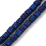Electroplated Natural Lava Rock Beads Strands, Column, Blue Plated, 4~4.5x4.5~5mm, Hole: 0.9mm, about 78pcs/strand, 16.14''(41~41.5cm)(G-Z032-J04-12D)