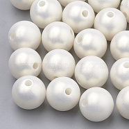 Spray Painted Style Acrylic Beads, Rubberized, Round, Creamy White, 13x14mm, Hole: 2.5mm, about 350pcs/500g(MACR-T010-14mm-08)