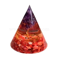 Orgonite Cone Resin Display Decorations, with Natural Amethyst Chips Inside, for Home Office Desk Decoration, 65mm(PW-WG69020-01)