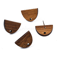20 Pairs Walnut Wood Stud Earring Findings, with Hole and 304 Stainless Steel Pin, Half Round, Peru, 12.5x18mm, Hole: 1.8mm, Pin: 0.7mm(MAK-TAG0001-02)